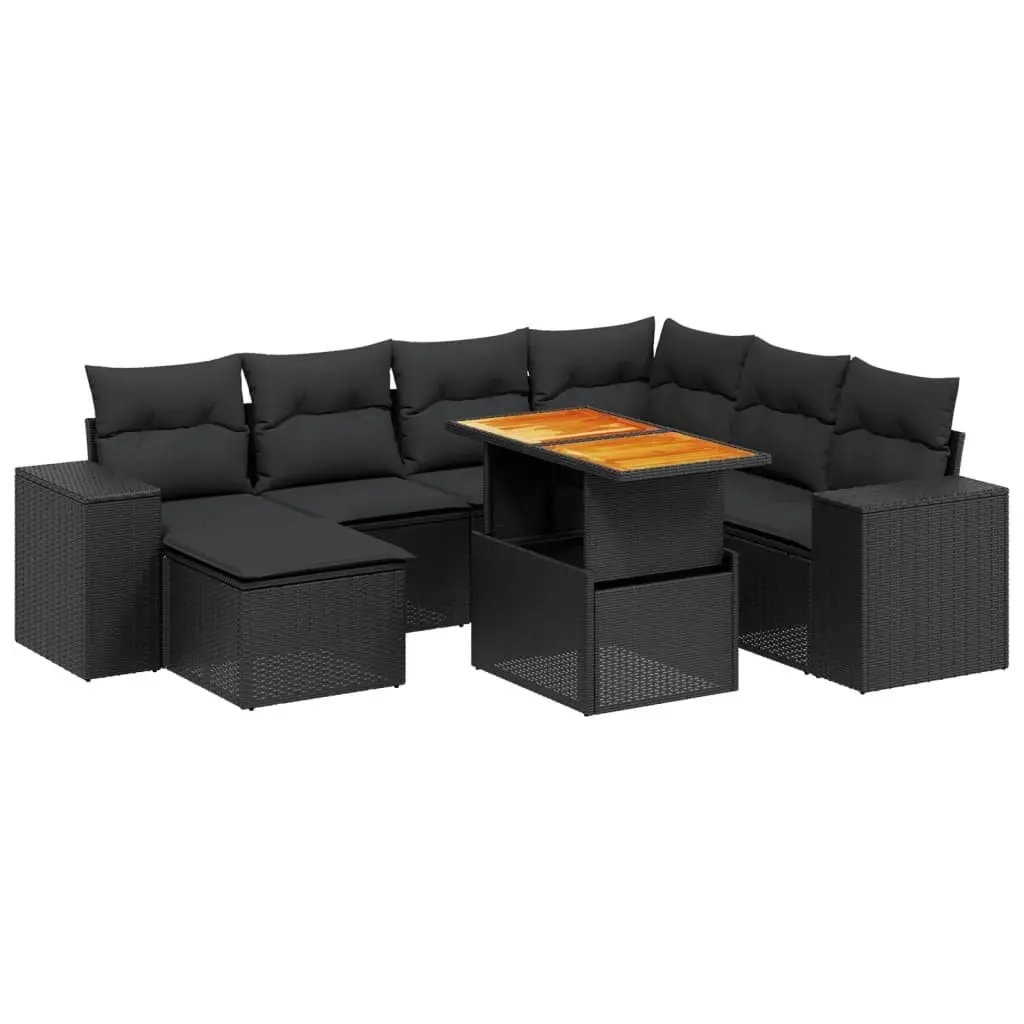 Garden Sofa Set 8 Piece Black Poly Rattan Outdoor Furniture Patio Cushions