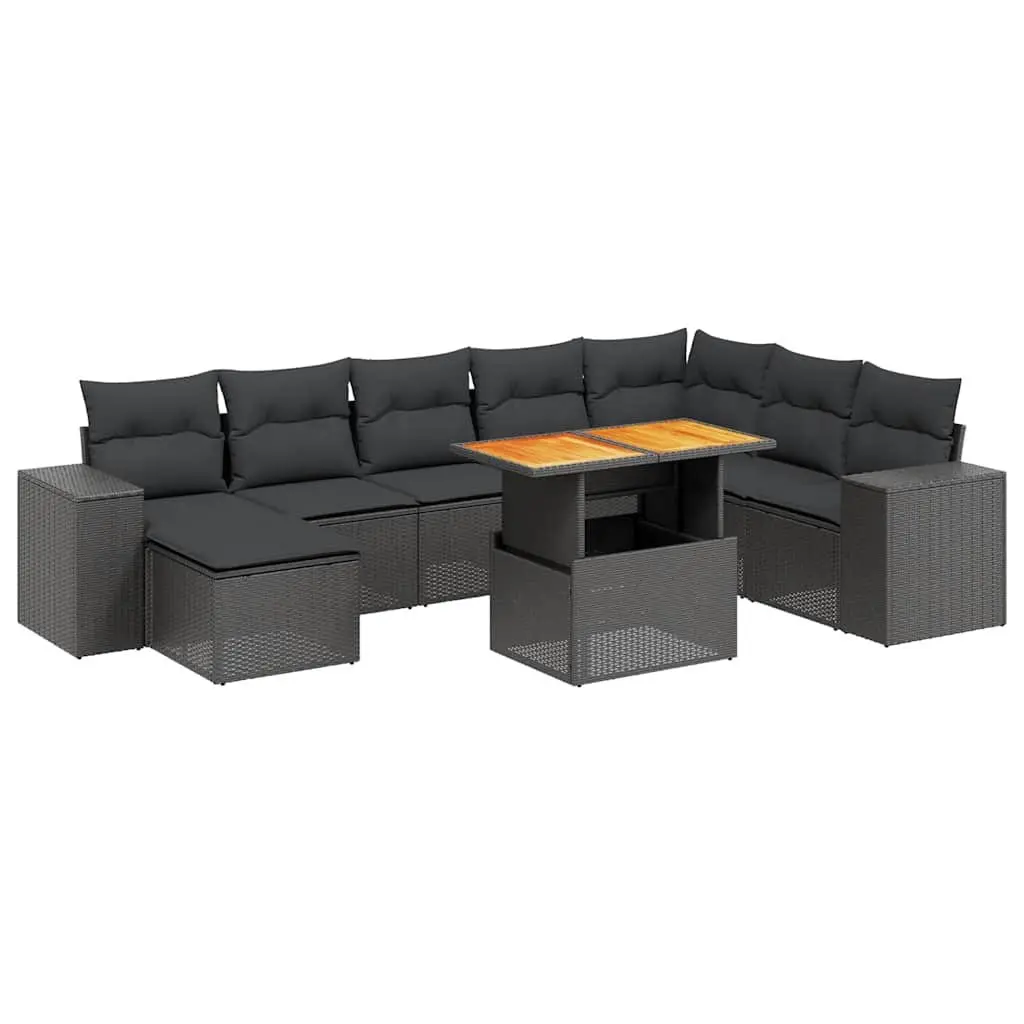 9 Piece Garden Sofa Set with Cushions Black Outdoor Patio Furniture PE Rattan