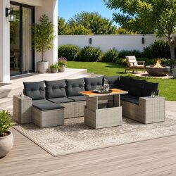 Garden Sofa Set 9 Piece Outdoor Furniture Patio Grey Cushions Modular Rattan