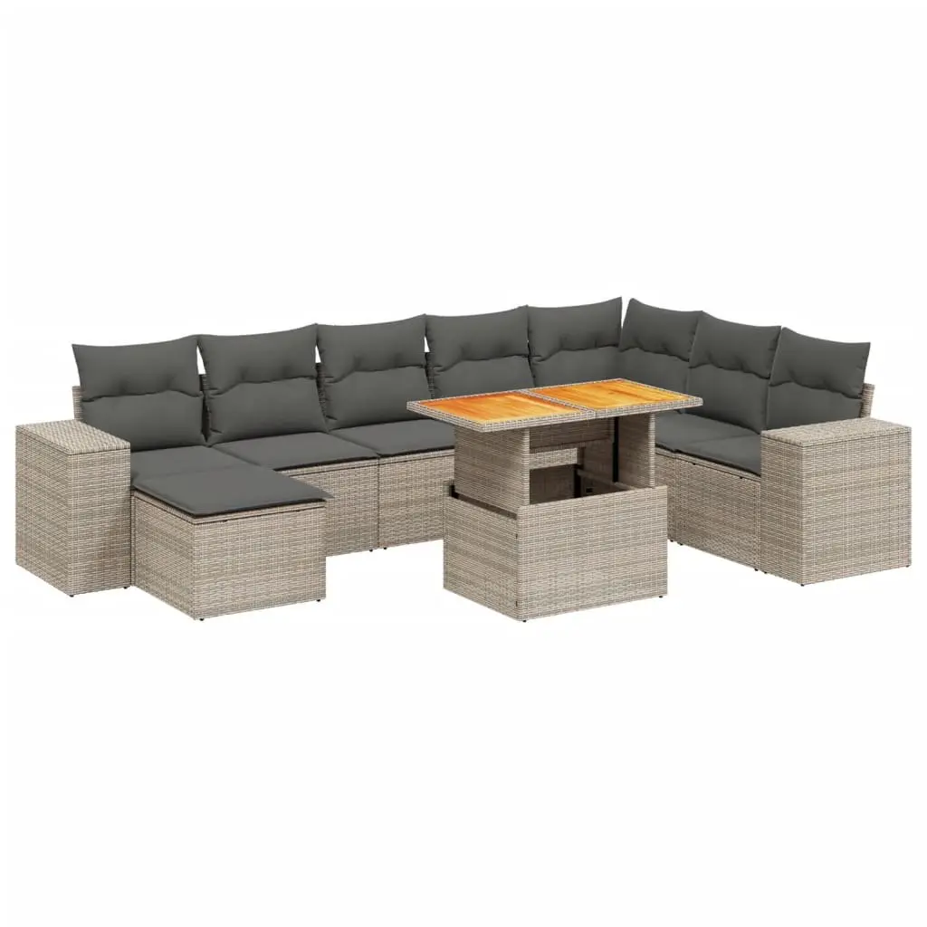 Garden Sofa Set PE Rattan 9 Piece Modular Outdoor Furniture Grey Cushions