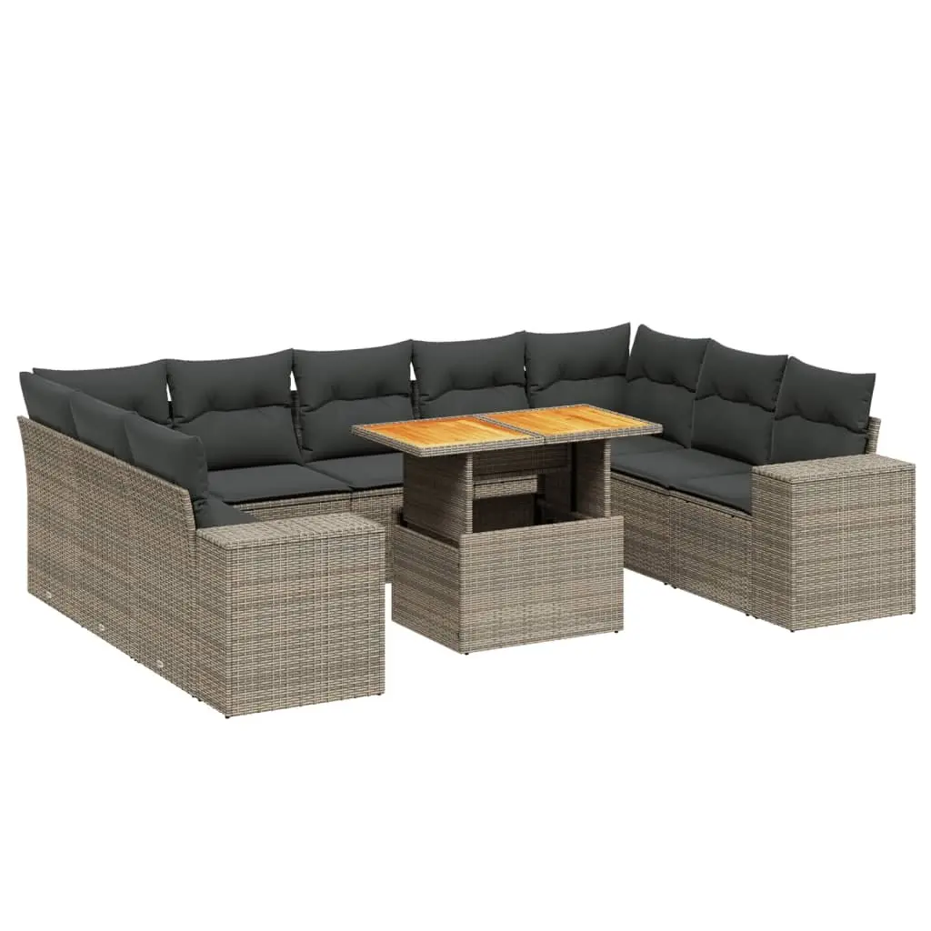 Garden Sofa Set 10 Piece Outdoor Furniture Grey Poly Rattan Patio Modular