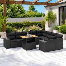 10-Piece Outdoor Sofa Set in Black Rattan