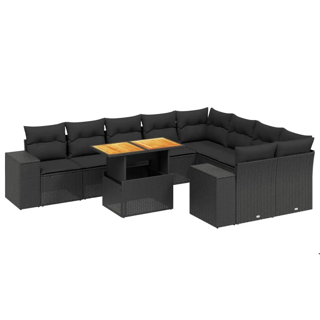 Outdoor Furniture Set 10 Piece Modular Black PE Rattan Sofa with Adjustable Tabletop and Cushions