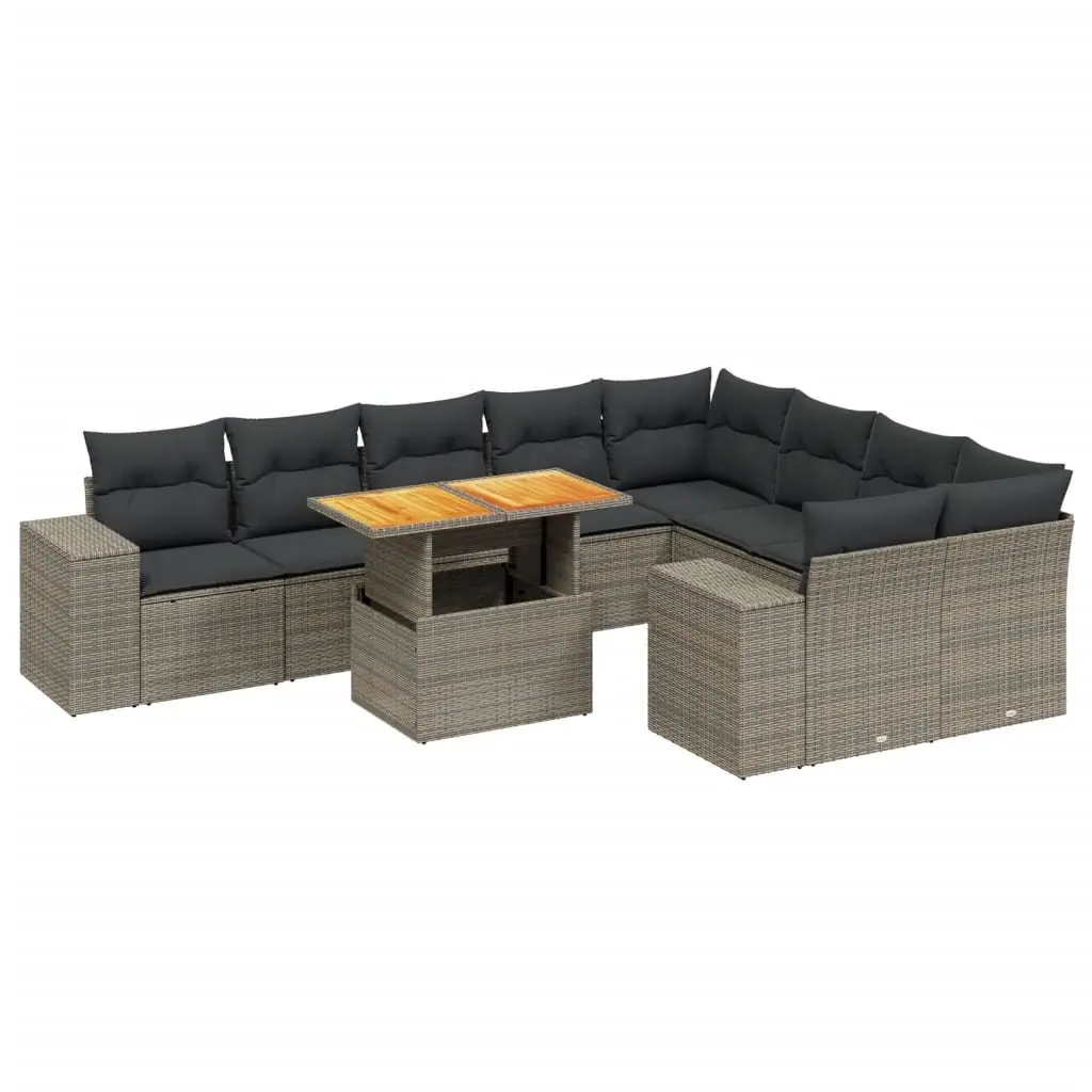Garden Sofa Set 10 Piece Outdoor Furniture Grey Poly Rattan Modular Patio