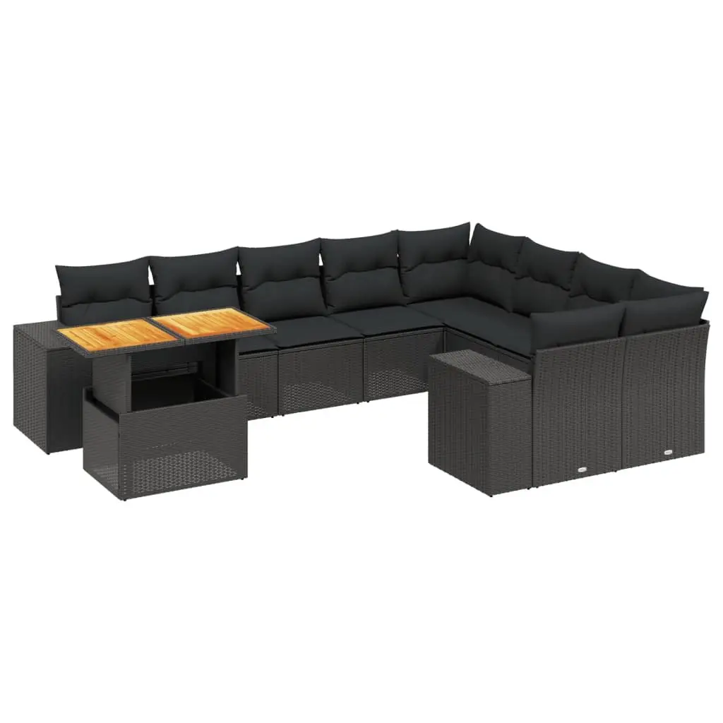 Garden Sofa Set PE Rattan 10 Piece Outdoor Furniture Black Modular Patio