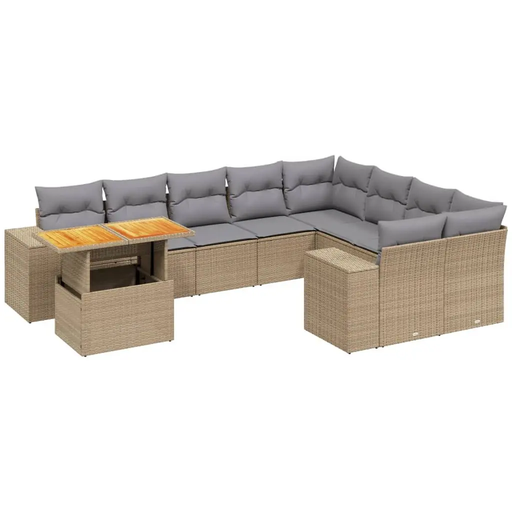 Garden Sofa Set 10 Piece Outdoor Furniture Beige Poly Rattan Patio Lounge