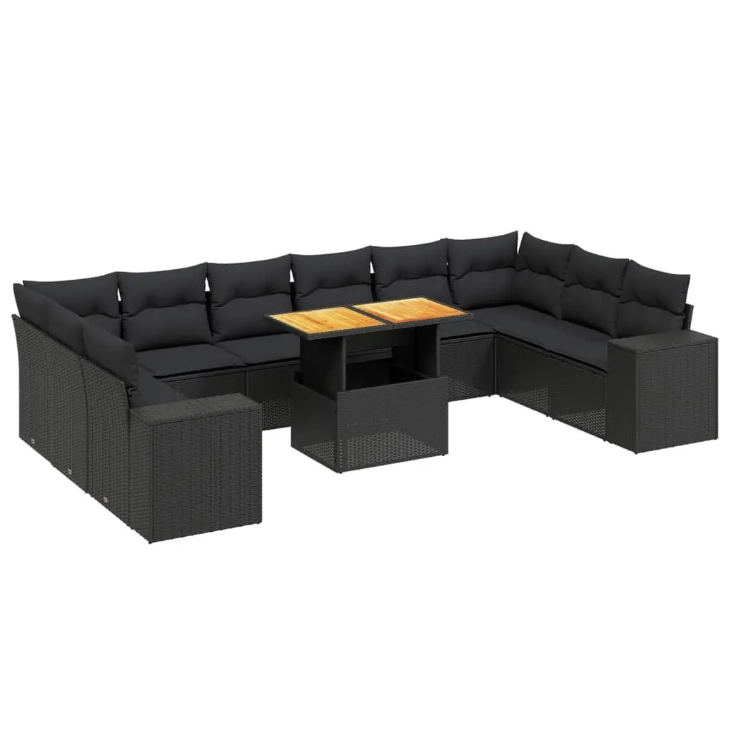 Garden Sofa Set 11 Piece Outdoor Furniture Patio Lounger Black Poly Rattan