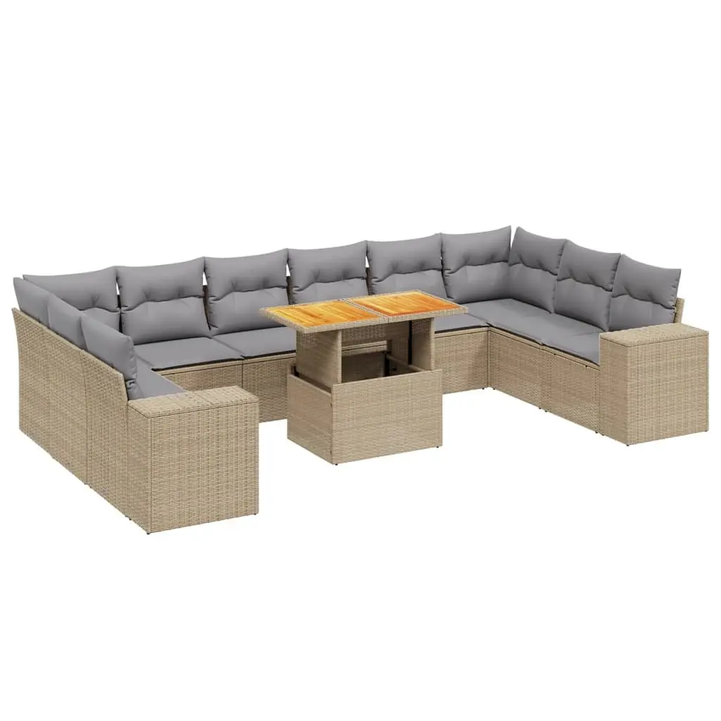 Garden Sofa Set PE Rattan 11 Piece Modular Outdoor Furniture Beige