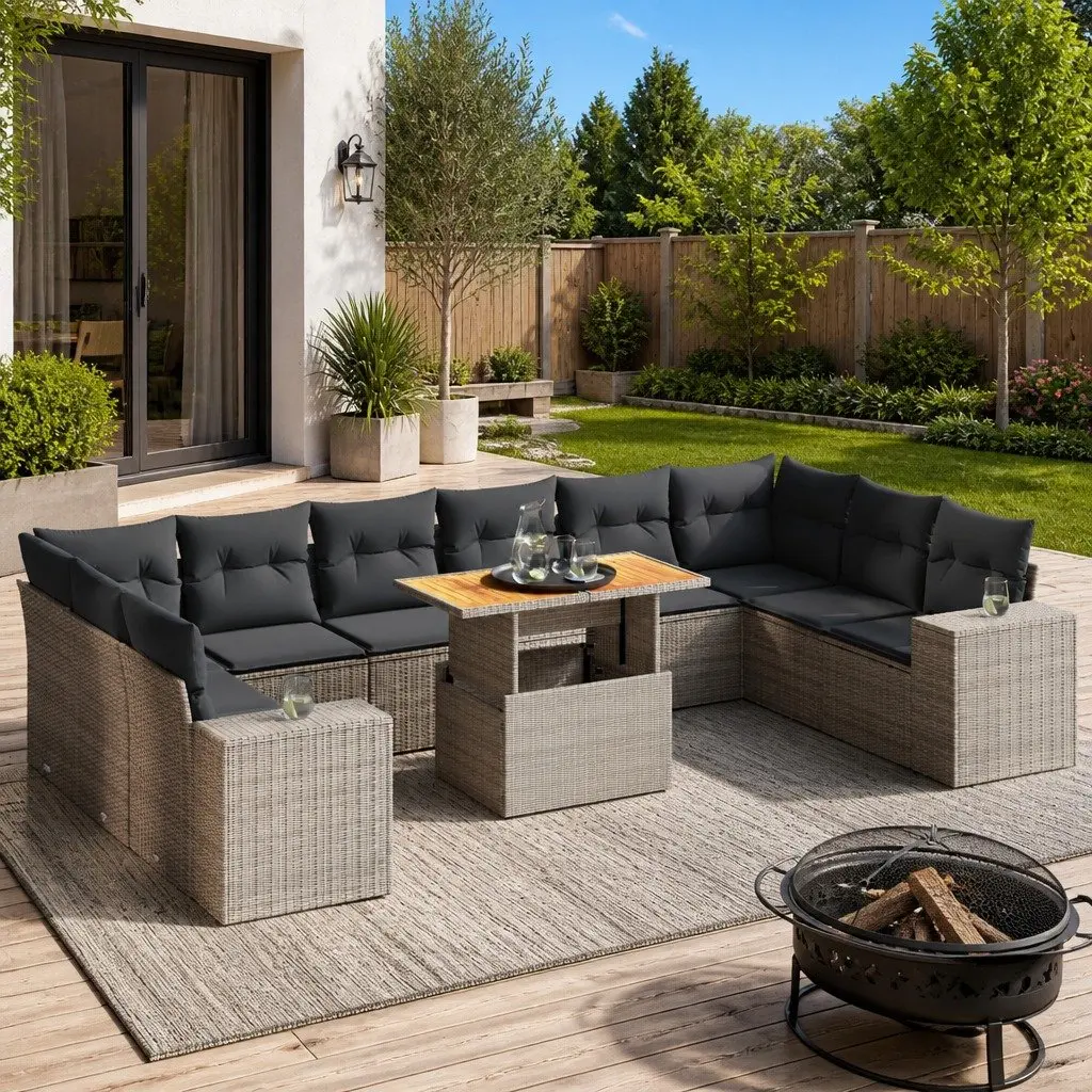 Garden Sofa Set PE Rattan 11 Piece Modular Outdoor Furniture Grey