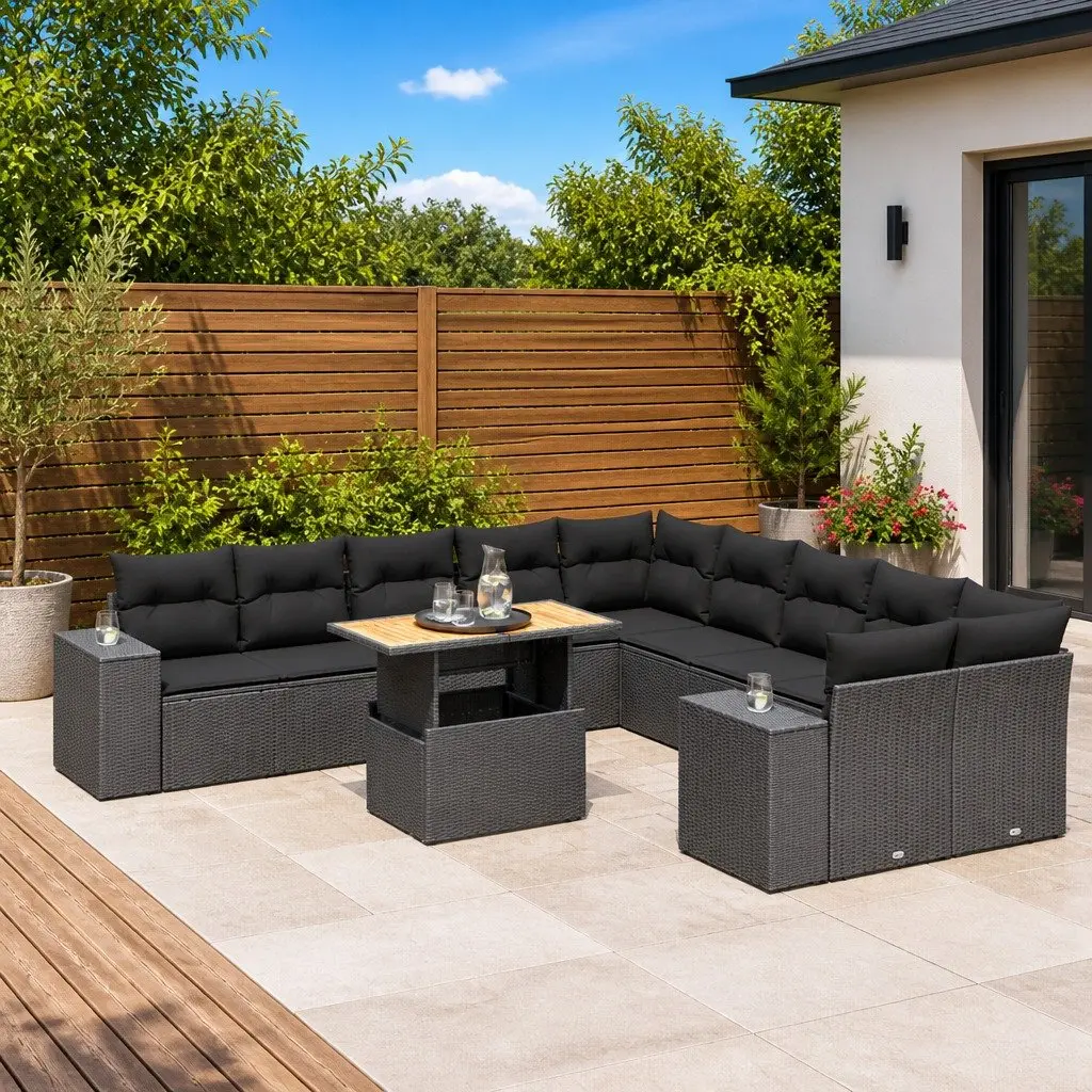 Garden Sofa Set 11 Piece Outdoor Furniture Black PE Poly Rattan Modular Patio