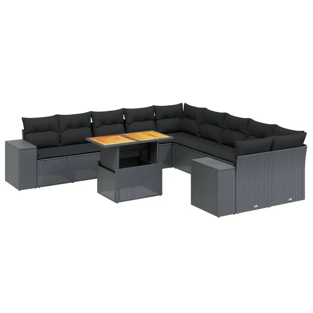 Garden Sofa Set 11 Piece Outdoor Furniture Black PE Poly Rattan Modular Patio