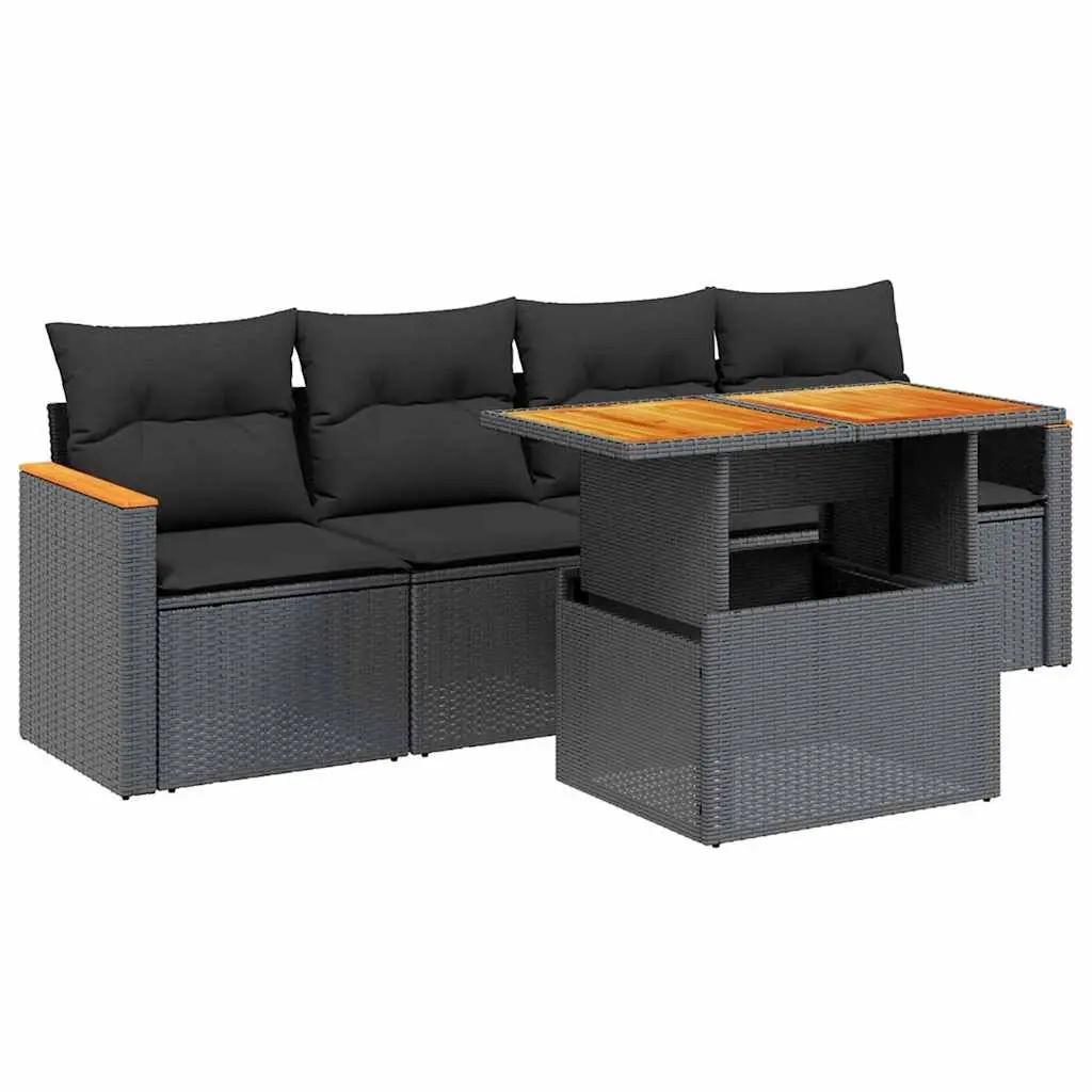 Garden Sofa Set PE Rattan 5 Piece Outdoor Furniture Black Patio Seating