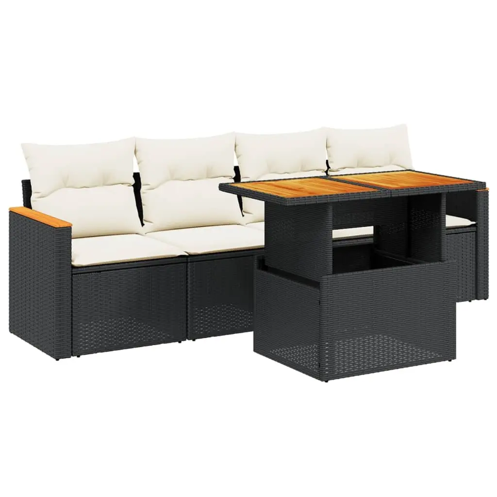 Garden Sofa Set PE Rattan Modular 5 Piece Outdoor Furniture Black