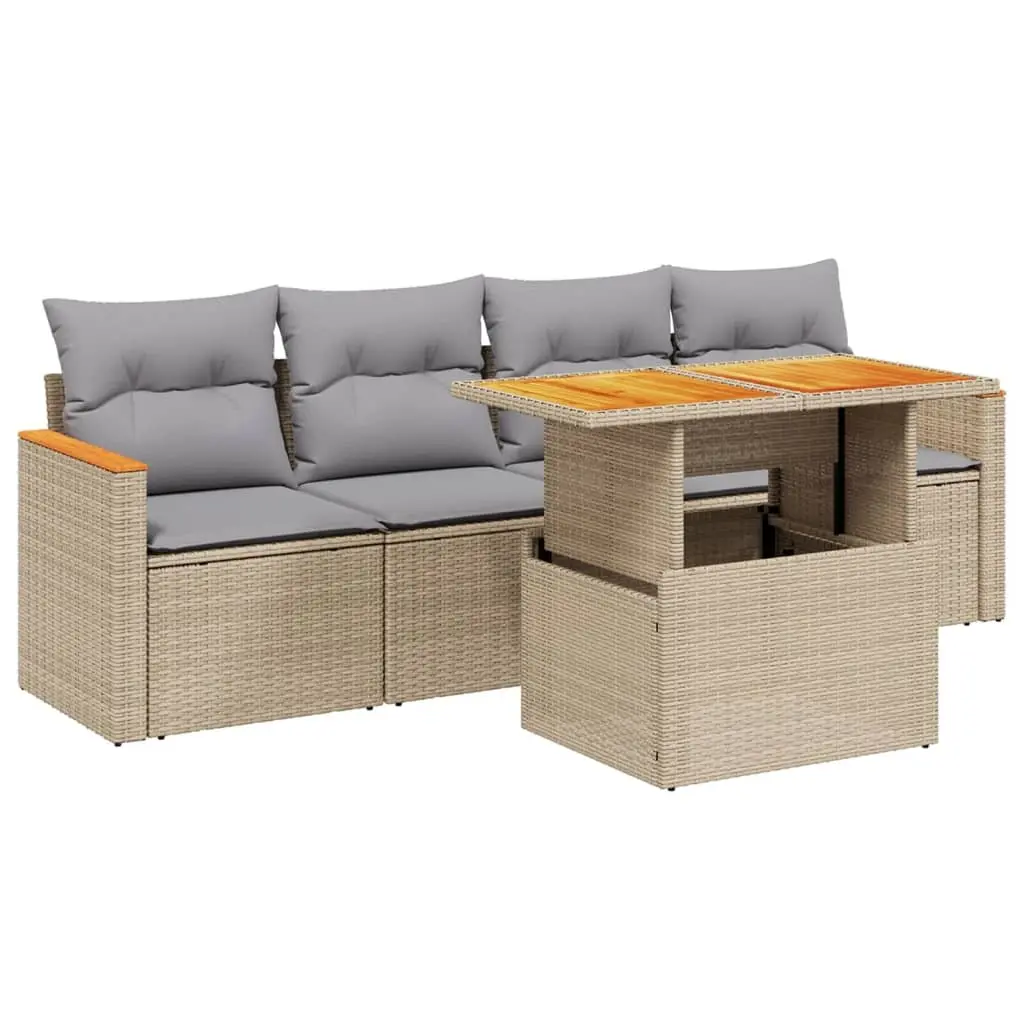 Garden Sofa Set 5 Piece Outdoor Furniture Beige Poly Rattan Modular Lounge