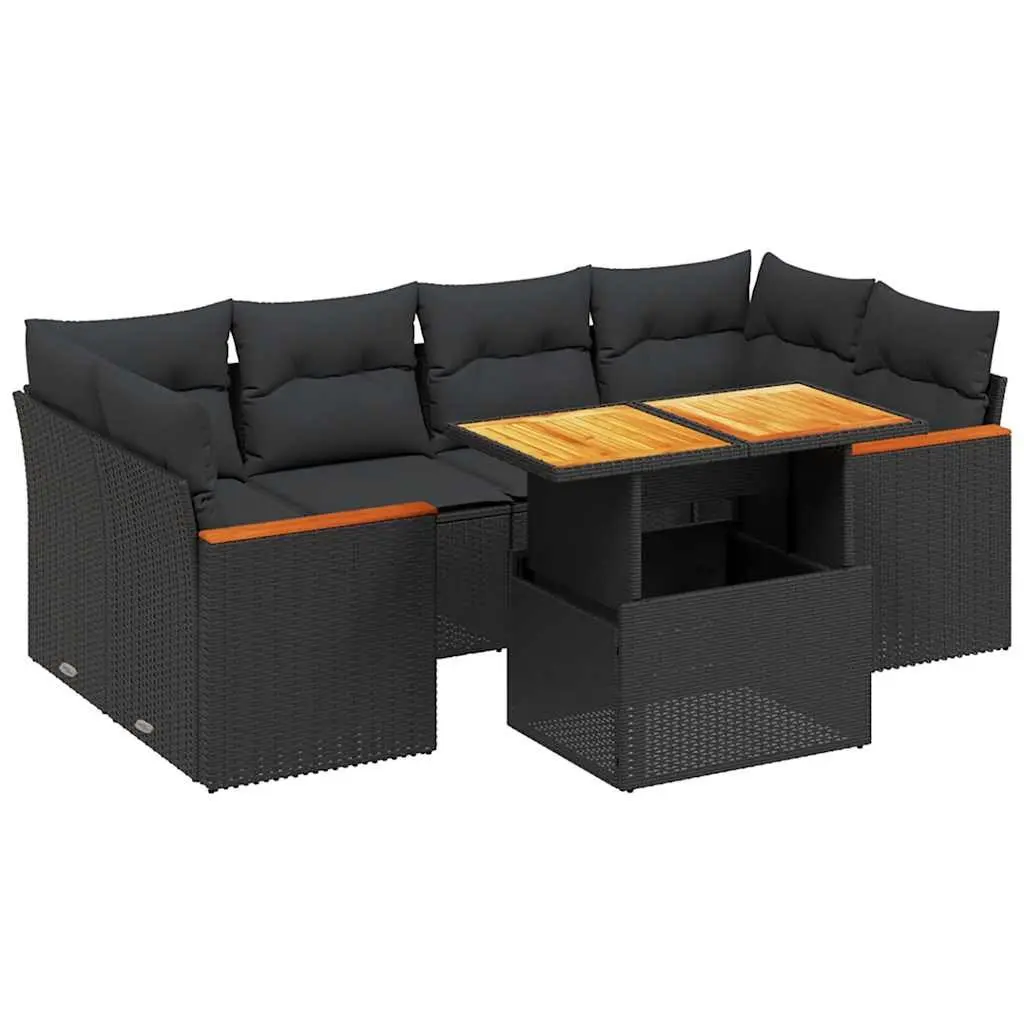 Outdoor Furniture Sofa Set 7 Piece Black PE Rattan Cushions Adjustable Table