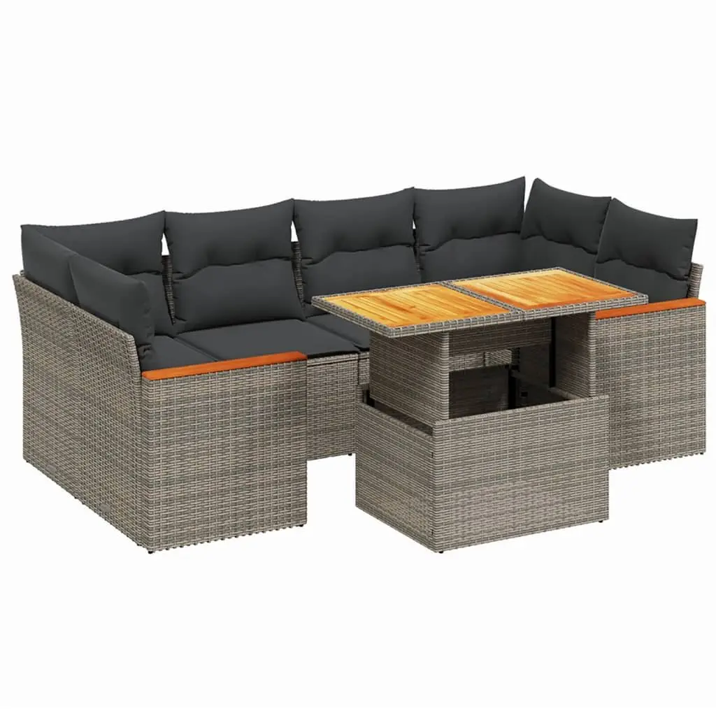 7 Piece Garden Sofa Set PE Rattan Adjustable Dining Table Grey Outdoor
