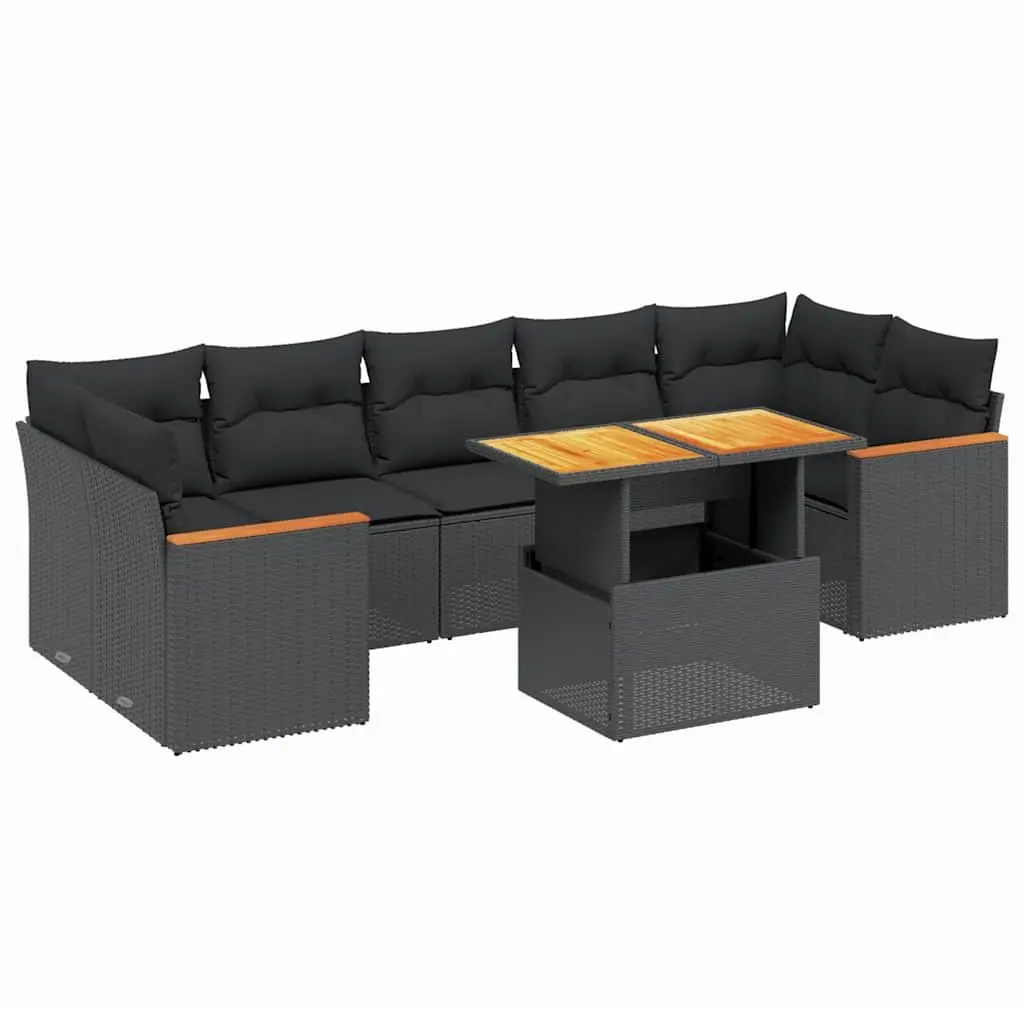 Garden Sofa Set 8 Piece Outdoor Furniture Black Poly Rattan Modular Patio