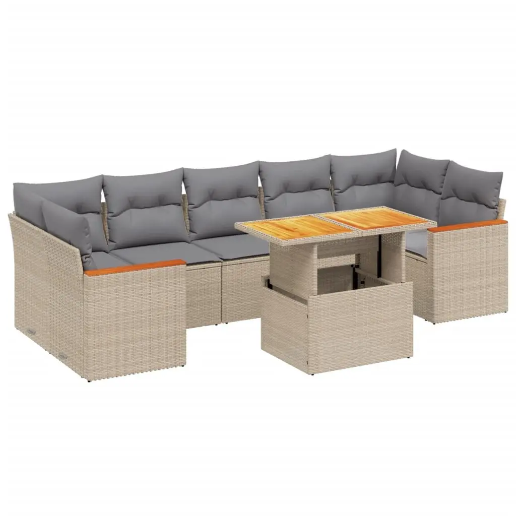 8 Piece Garden Sofa Set PE Rattan Modular Adjustable Table Beige Outdoor Furniture