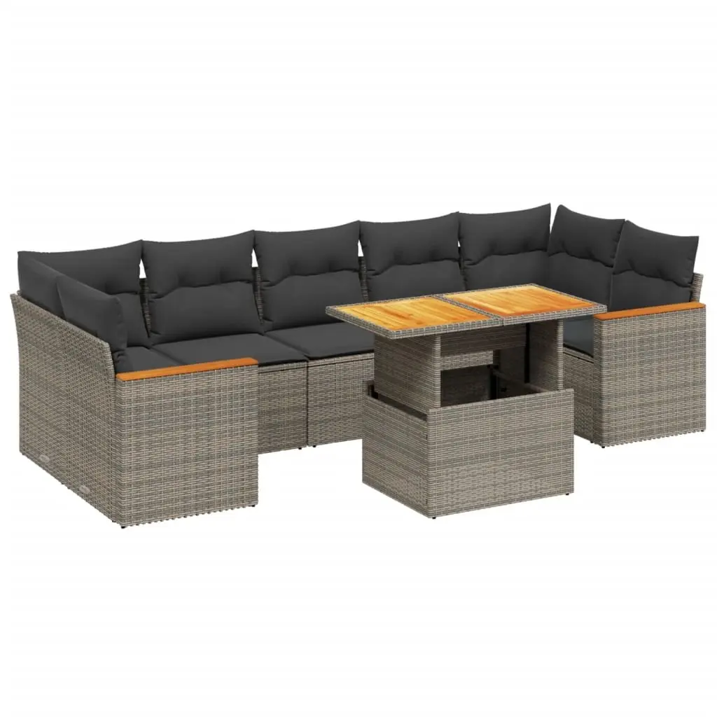 Garden Sofa Set 8 Piece Outdoor Furniture with Cushions Grey Poly Rattan Modular