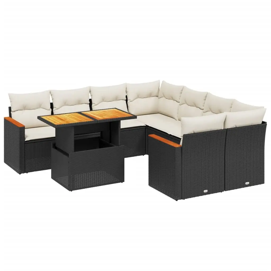 Garden Sofa Set 9 Piece PE Rattan Outdoor Furniture Black Modular Patio Lounge