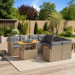 Practical 9 Piece Beige Rattan Sofa Set for Patios