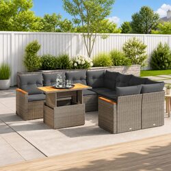 Garden Sofa Set 9 Piece Outdoor Furniture Patio Grey Modular Rattan Cushions