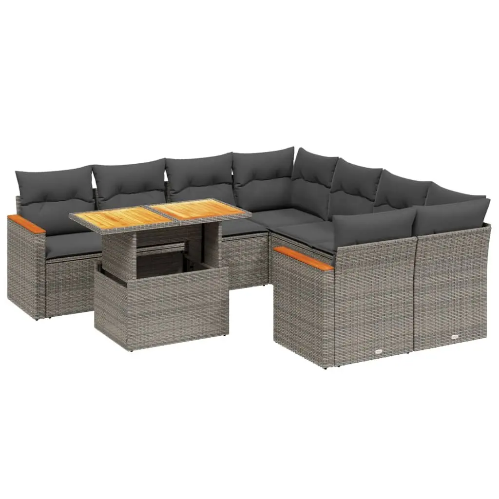 Garden Sofa Set Modular PE Rattan 9 Piece Outdoor Furniture Grey with Cushions