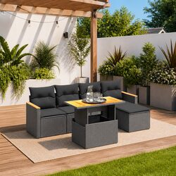 Versatile 6 Piece Black Patio Sofa Set for Relaxation