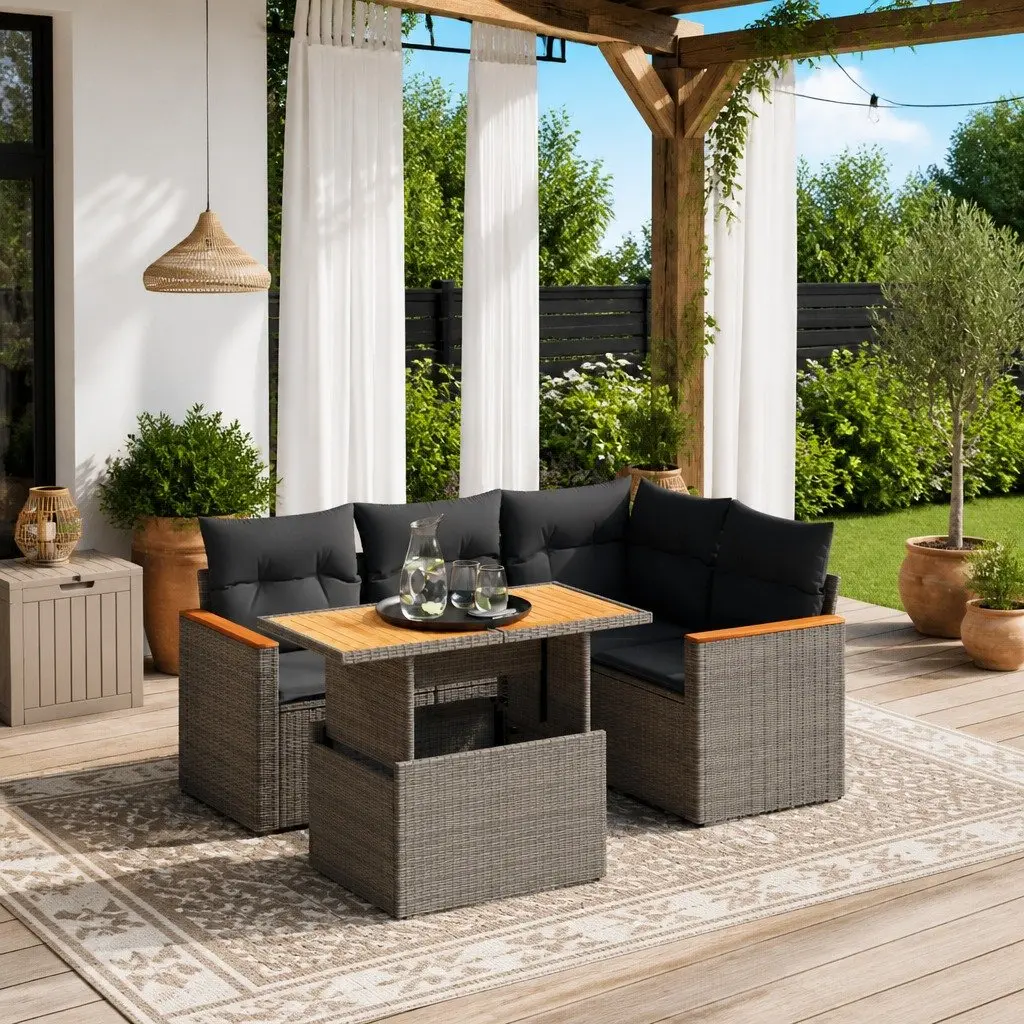 5 Piece Garden Sofa Set PE Rattan Modular Adjustable Table Grey