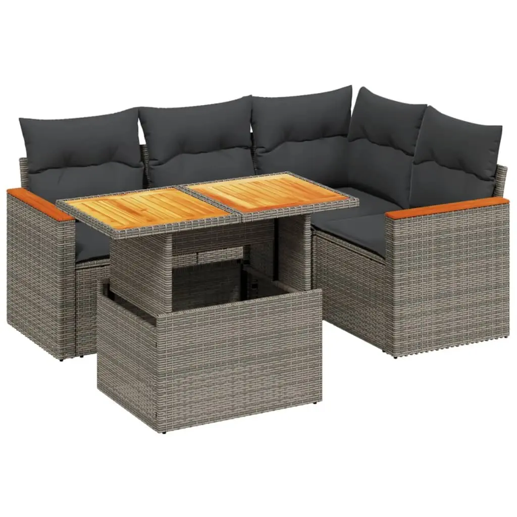 5 Piece Garden Sofa Set PE Rattan Modular Adjustable Table Grey