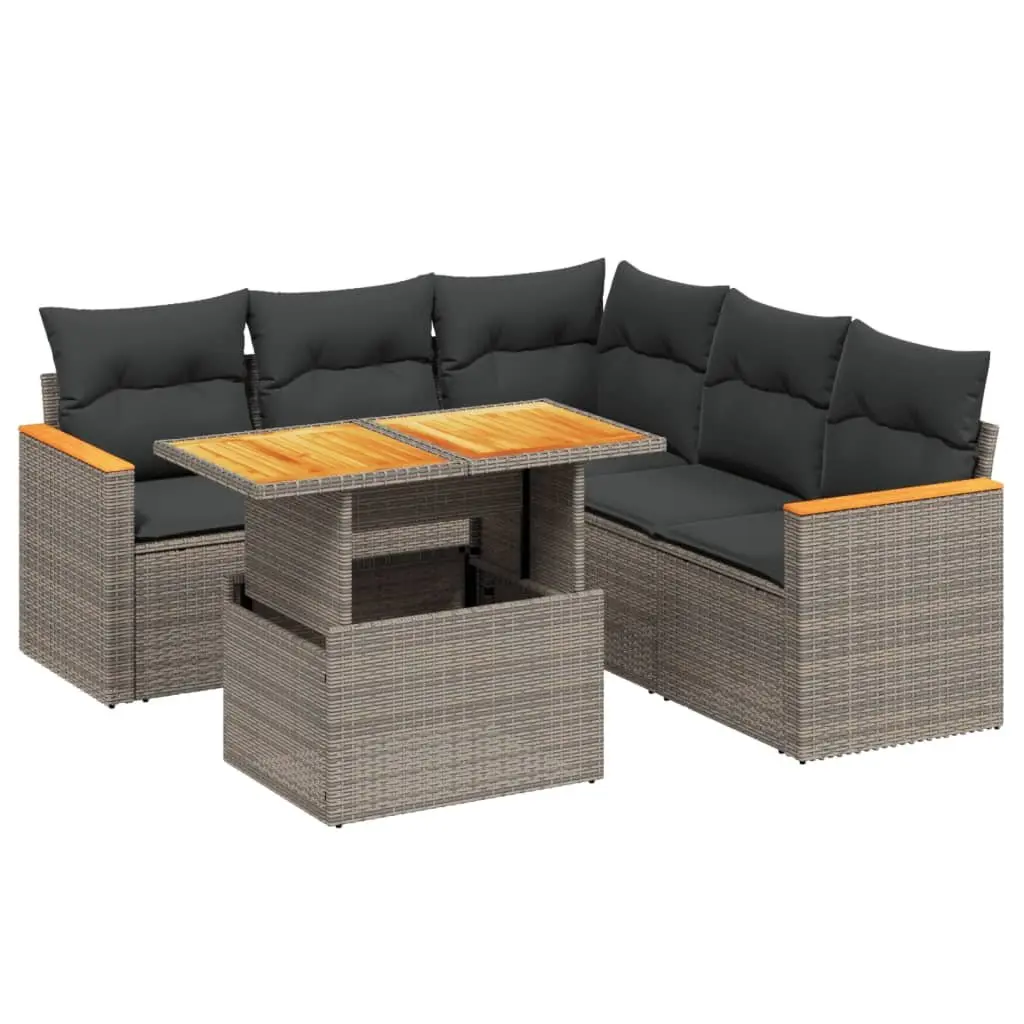 Garden Sofa Set 6 Piece PE Rattan Grey with Cushions Outdoor Furniture