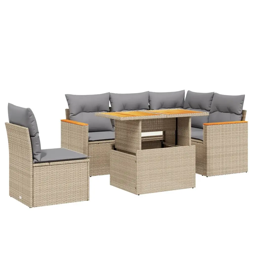 Garden Sofa Set 6 Piece Outdoor Furniture Beige Poly Rattan with Cushions Patio