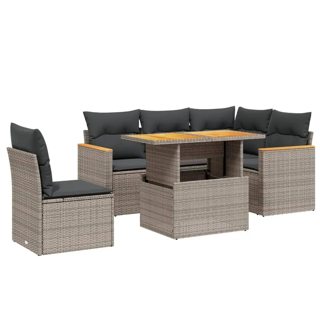 Garden Sofa Set PE Rattan 6 Piece Outdoor Patio Furniture with Cushions Grey