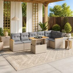 7 Piece Garden Sofa Set Outdoor Patio Furniture with Cushions Beige Poly Rattan