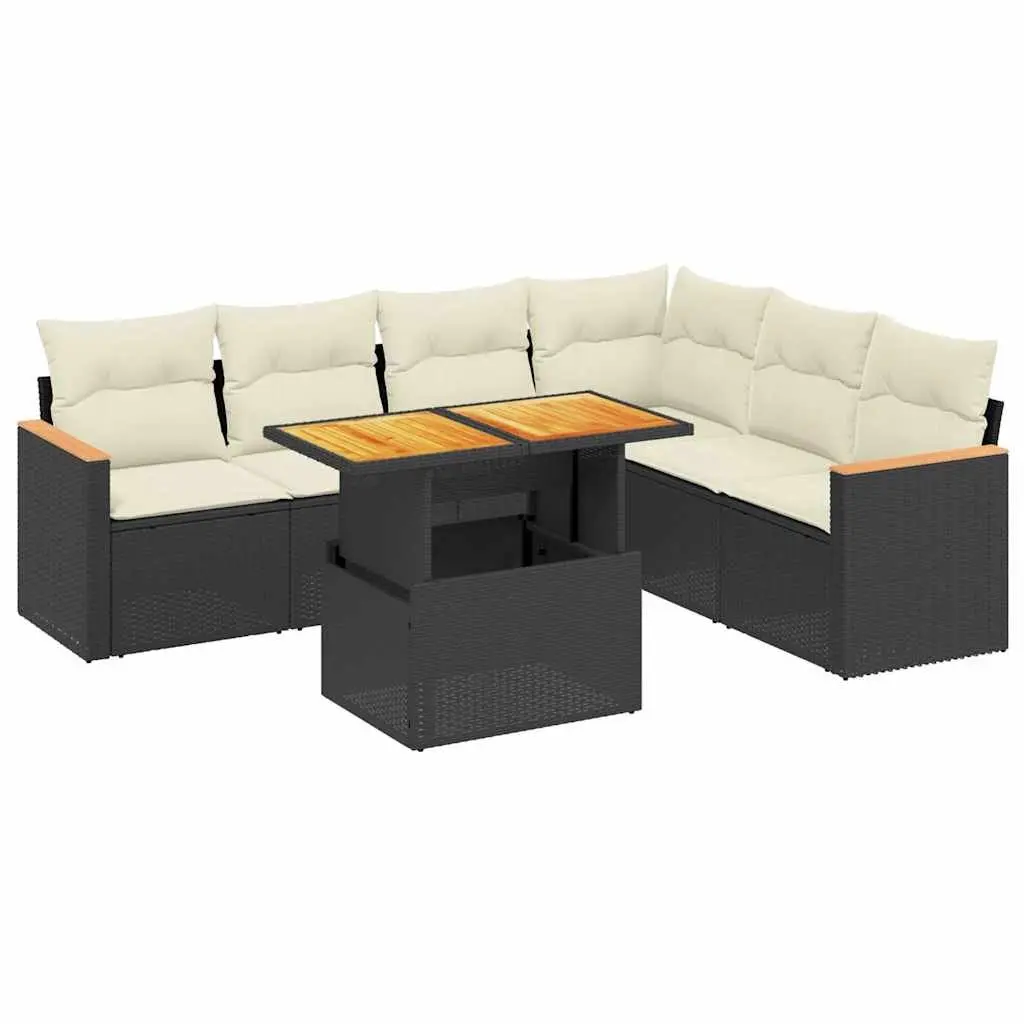 7 Piece Garden Sofa Set Outdoor Patio Furniture Black PE Rattan with Cushions