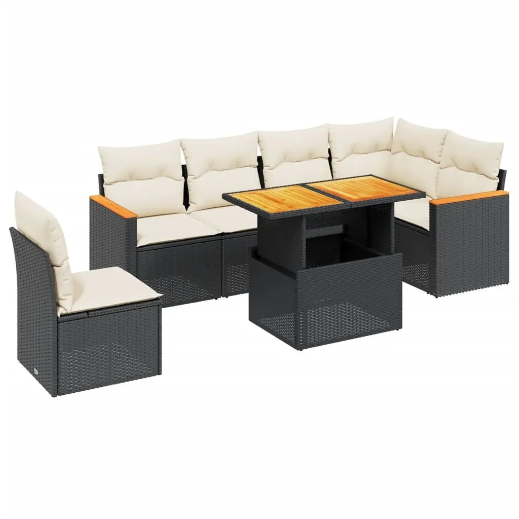 7 Piece Garden Sofa Set PE Rattan Black Outdoor Furniture with Cushions