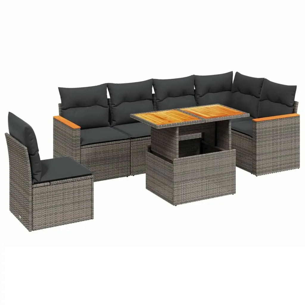 7 Piece Garden Sofa Set PE Rattan Grey Modular Outdoor Furniture with Cushions