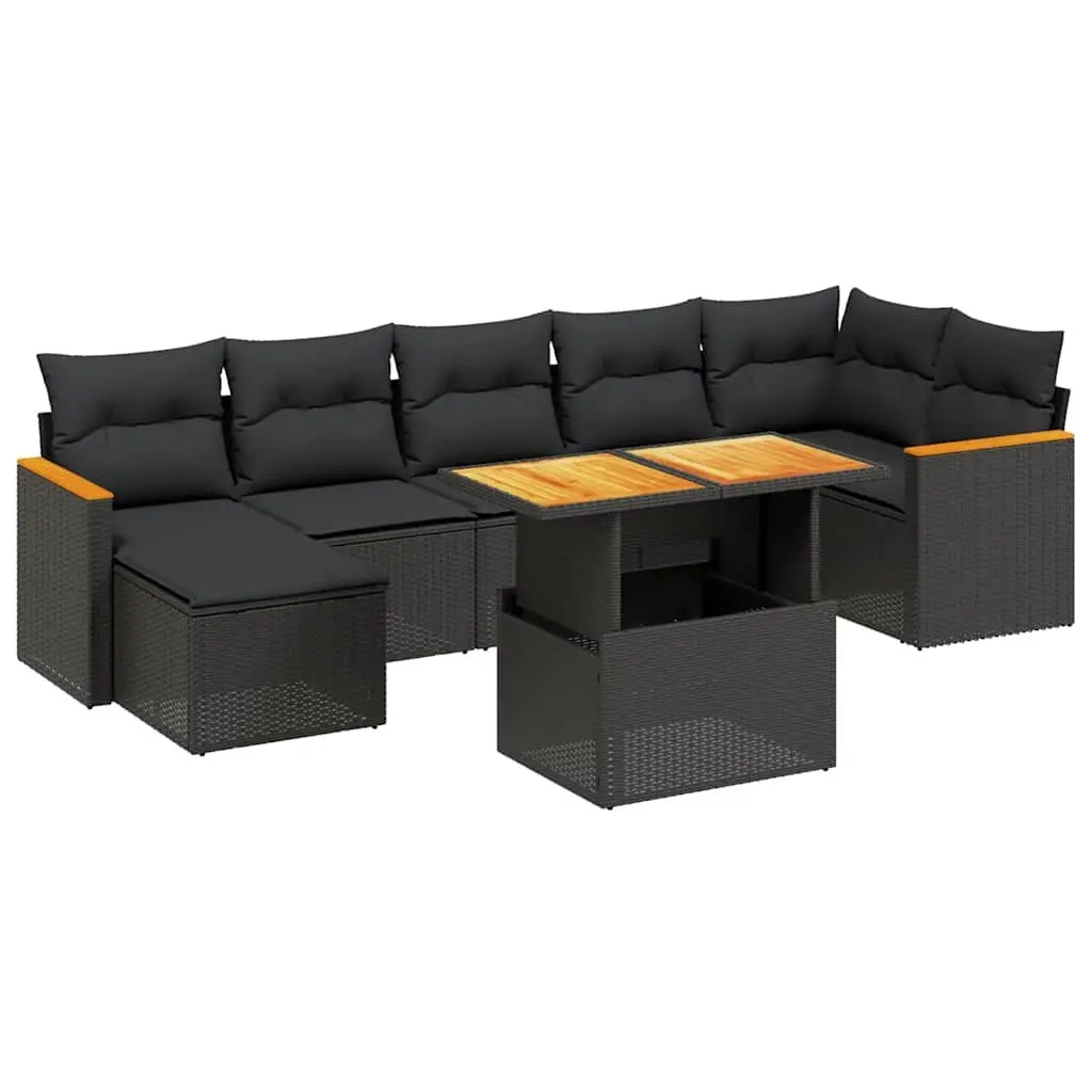 Garden Sofa Set PE Rattan 8 Piece Outdoor Furniture Black Modular Patio Lounge