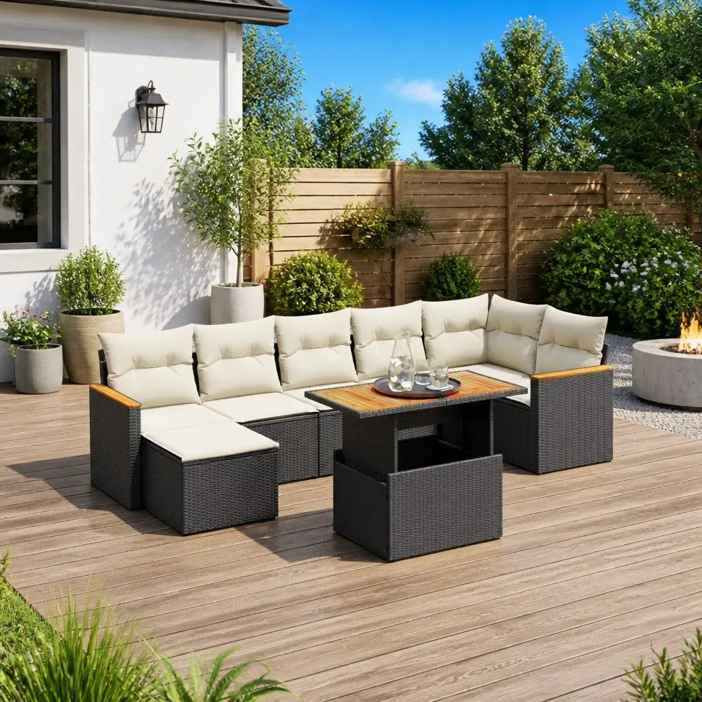 Garden Sofa Set 8 Piece Outdoor Furniture Patio Lounge with Cushions Black