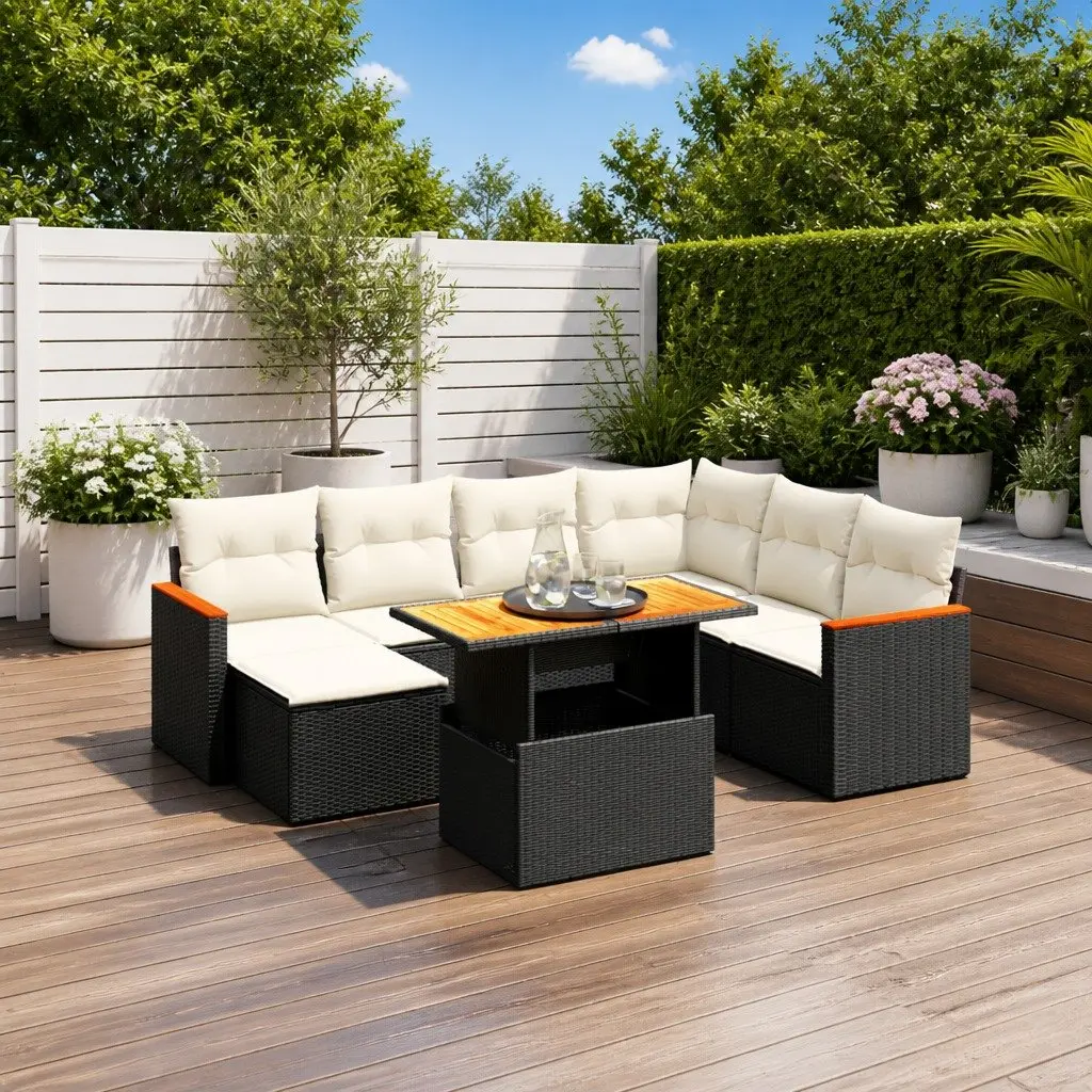Garden Sofa Set 8 Piece Outdoor Furniture Patio Seating Black Poly Rattan