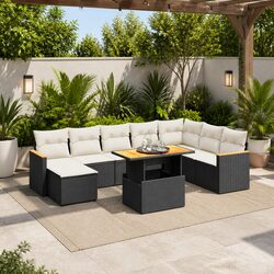 9 Piece Outdoor Garden Sofa Set Black Poly Rattan Furniture Patio Lounge