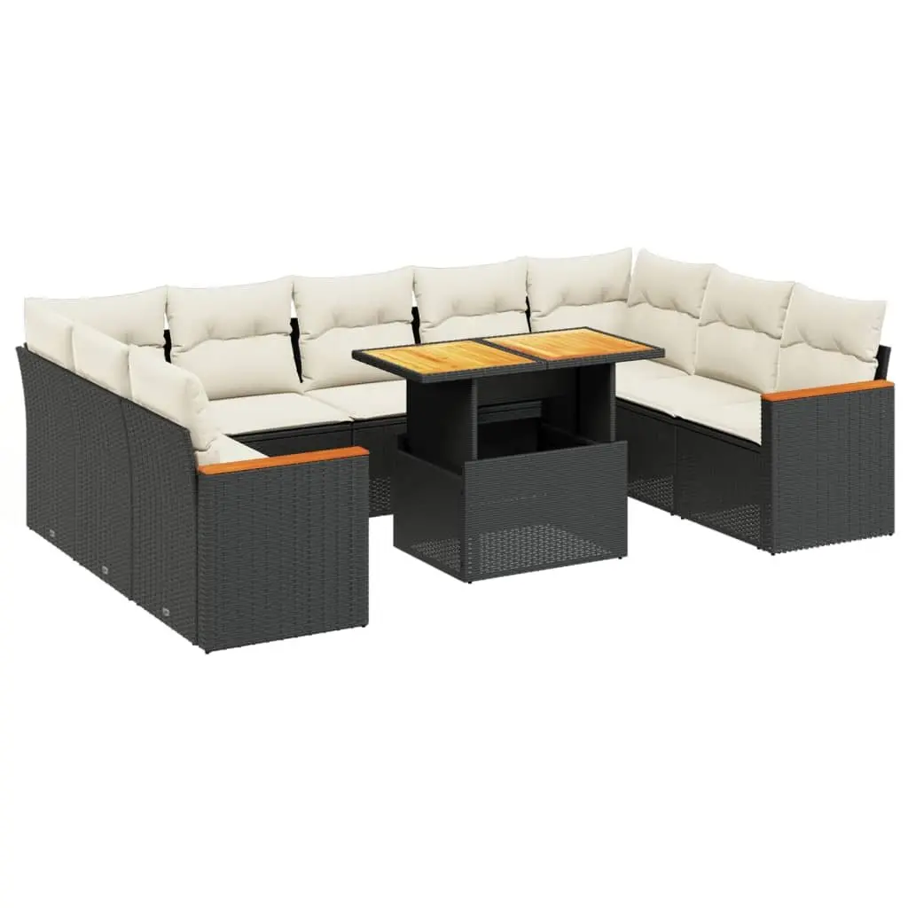 10 Piece Garden Sofa Set Poly Rattan Outdoor Patio Furniture Black with Cushions