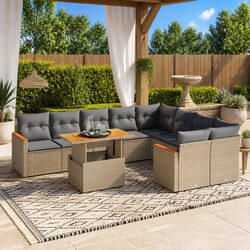 Versatile 10-Piece Outdoor Sofa Set in Beige Rattan