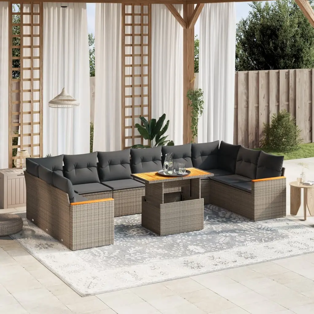 Garden Sofa Set 11 Piece Outdoor Furniture Patio Sectional Grey Rattan Cushions