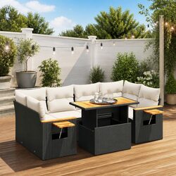 7 Piece Garden Sofa Set Outdoor Furniture Black Poly Rattan Patio Lounge with