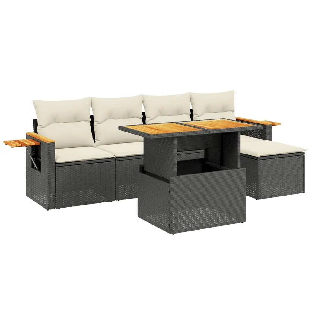 Garden Sofa Set Modular PE Rattan 6 Piece Outdoor Furniture Black