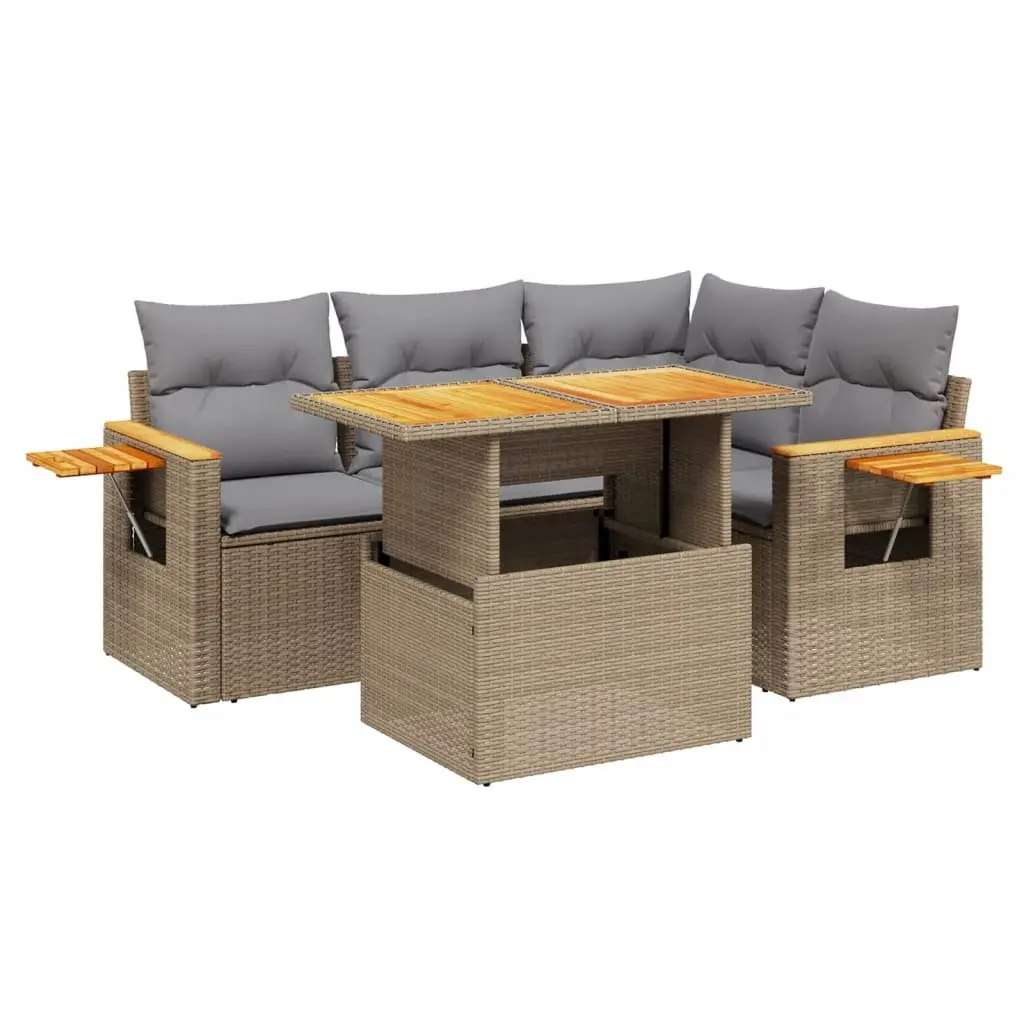 5 Piece Outdoor Garden Sofa Set PE Rattan Beige Patio Furniture