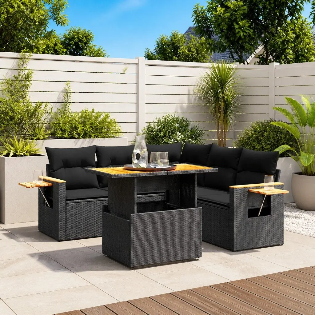 Garden Sofa Set PE Rattan Modular 6 Piece Outdoor Patio Furniture Black