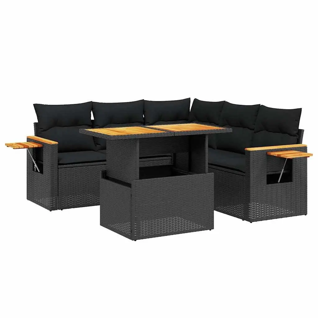 Garden Sofa Set PE Rattan Modular 6 Piece Outdoor Patio Furniture Black