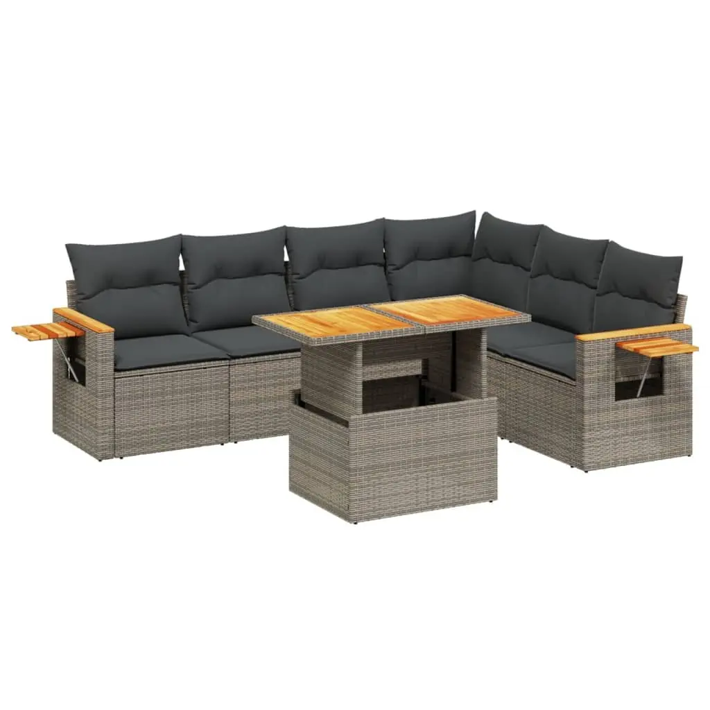 7 Piece Adjustable Dining Table Sofa Set Grey Outdoor Garden Furniture PE Rattan
